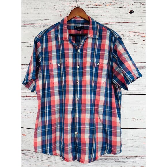 Cremieux Classics Mens XL Plaid Short-Sleeve Button-Up Shirt 100% Cotton Red & B - Picture 12 of 14